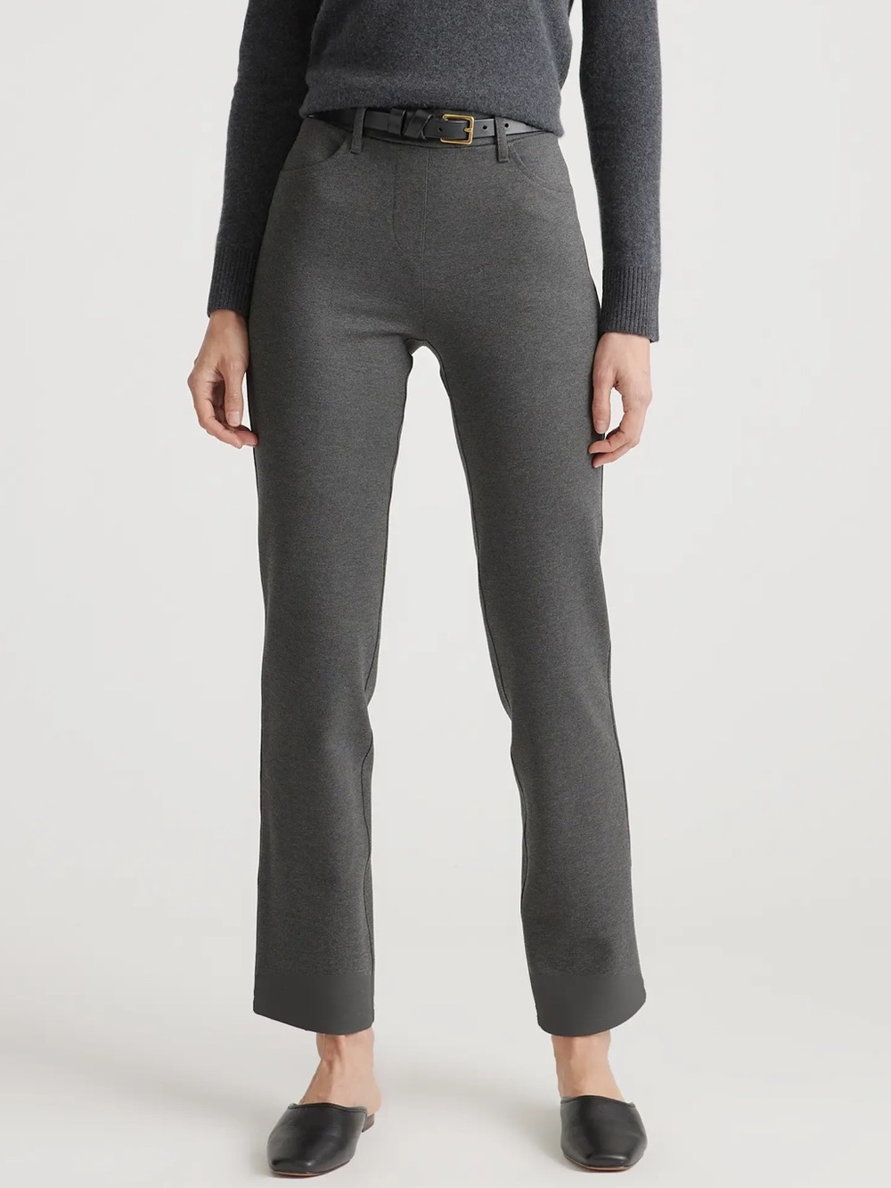 Quince Ultra-Stretch Ponte Straight Leg Pant Charcoal Large Petite Professional